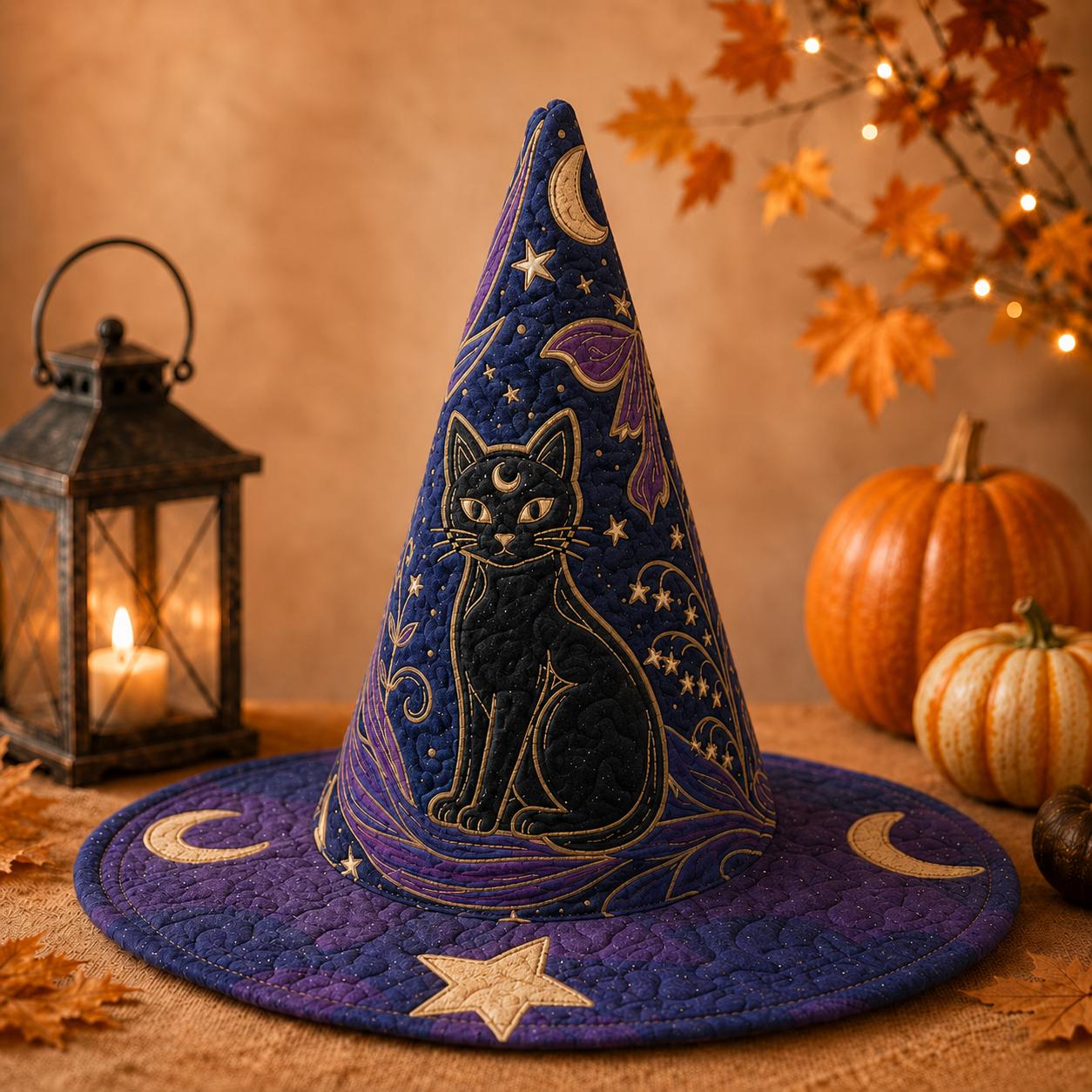 Celestial Black Cat Quilted Halloween Hat LD02