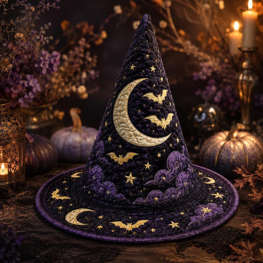 Celestial Moon & Bats Quilted Halloween Hat LD04
