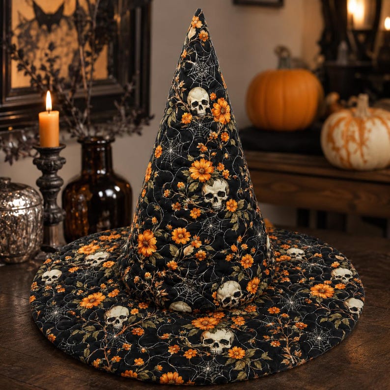 Halloween Floral Skull Quilted Halloween Hat LD07