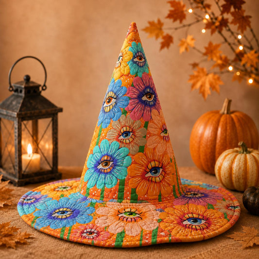 Psychedelic Eyeball Floral Quilted Halloween Hat LD10