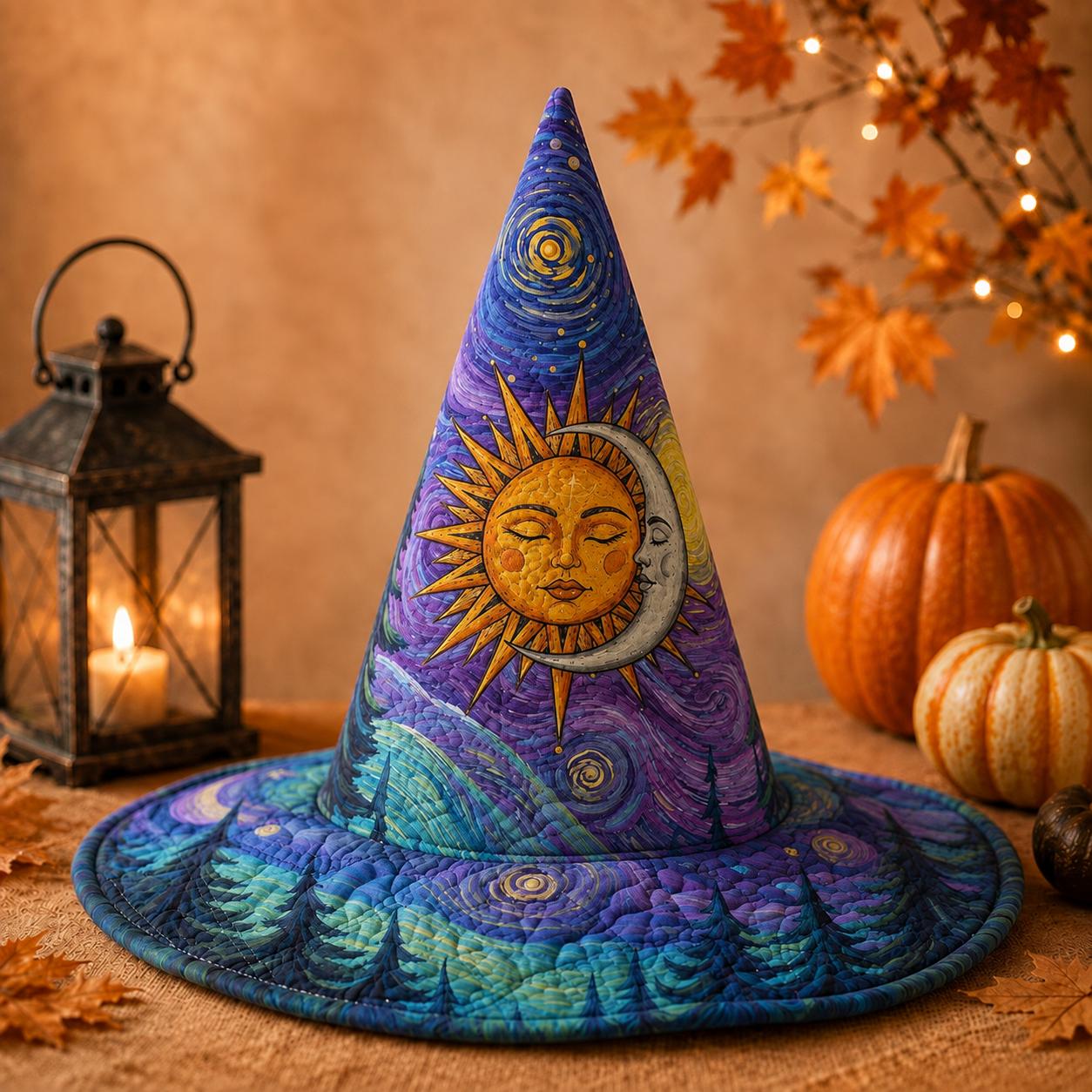 Celestial Sun & Moon Quilted Halloween Hat LD12