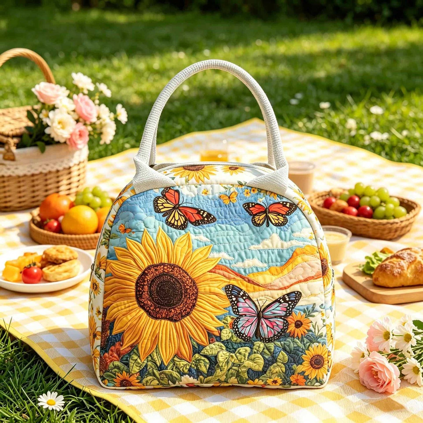 Sunflower and Butterfly Quilted Lunch Bag LD04