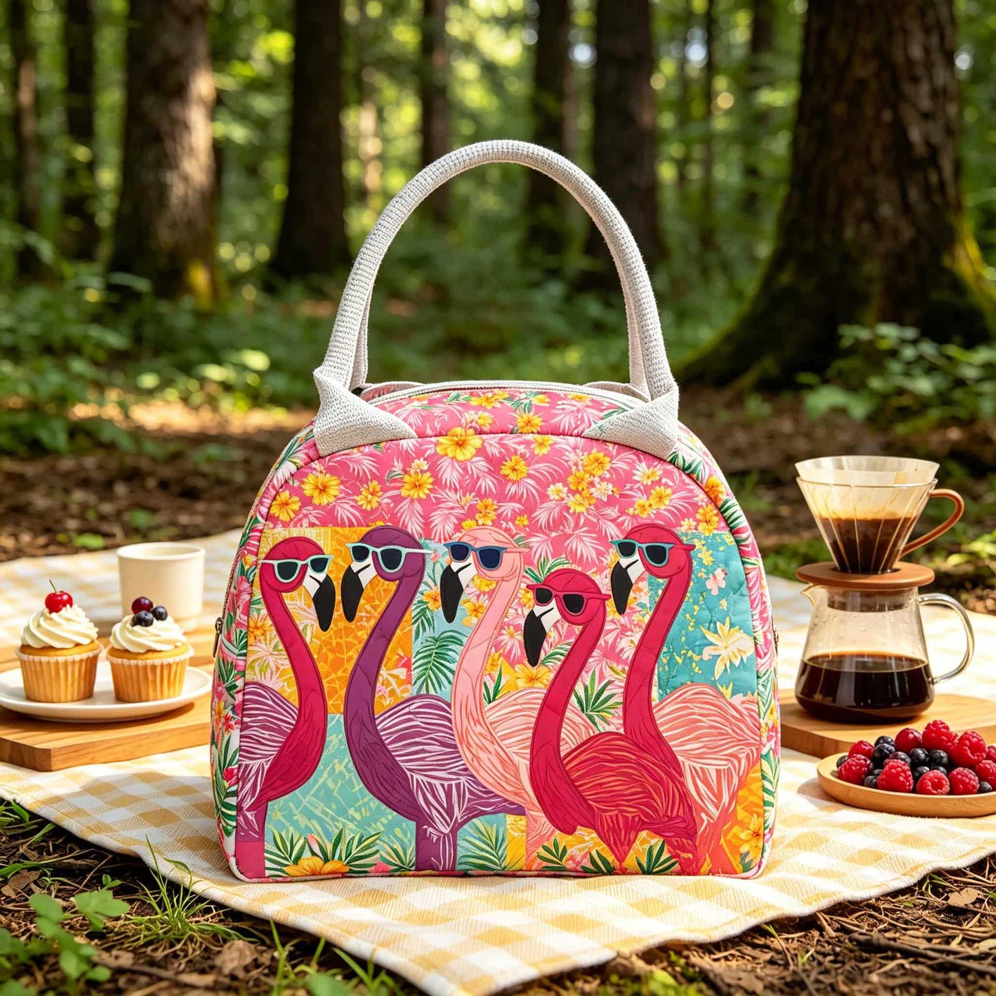 Cute Pink Flamingo Quilted Lunch Bag LD05