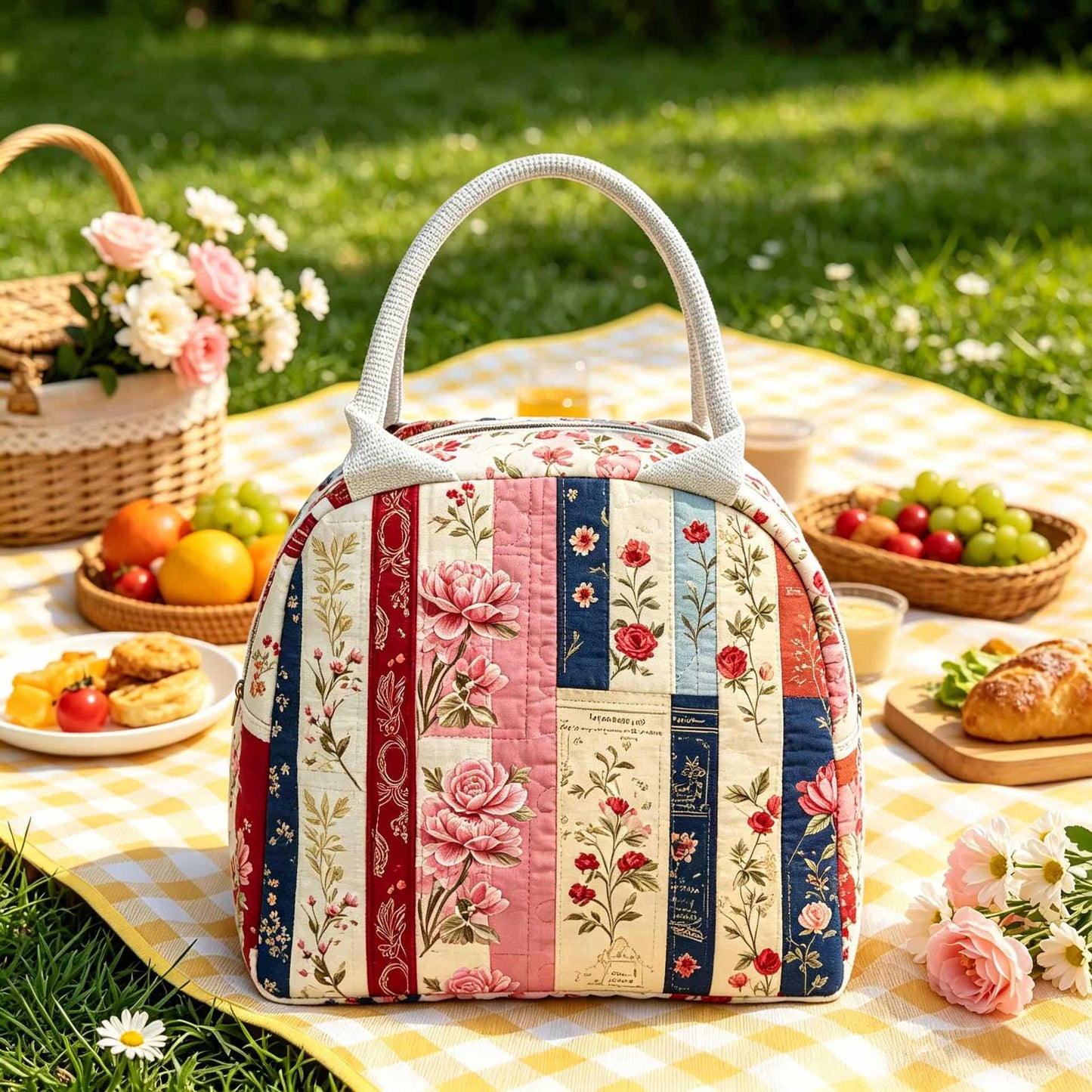 Vintage Floral Quilted Lunch Bag LD10