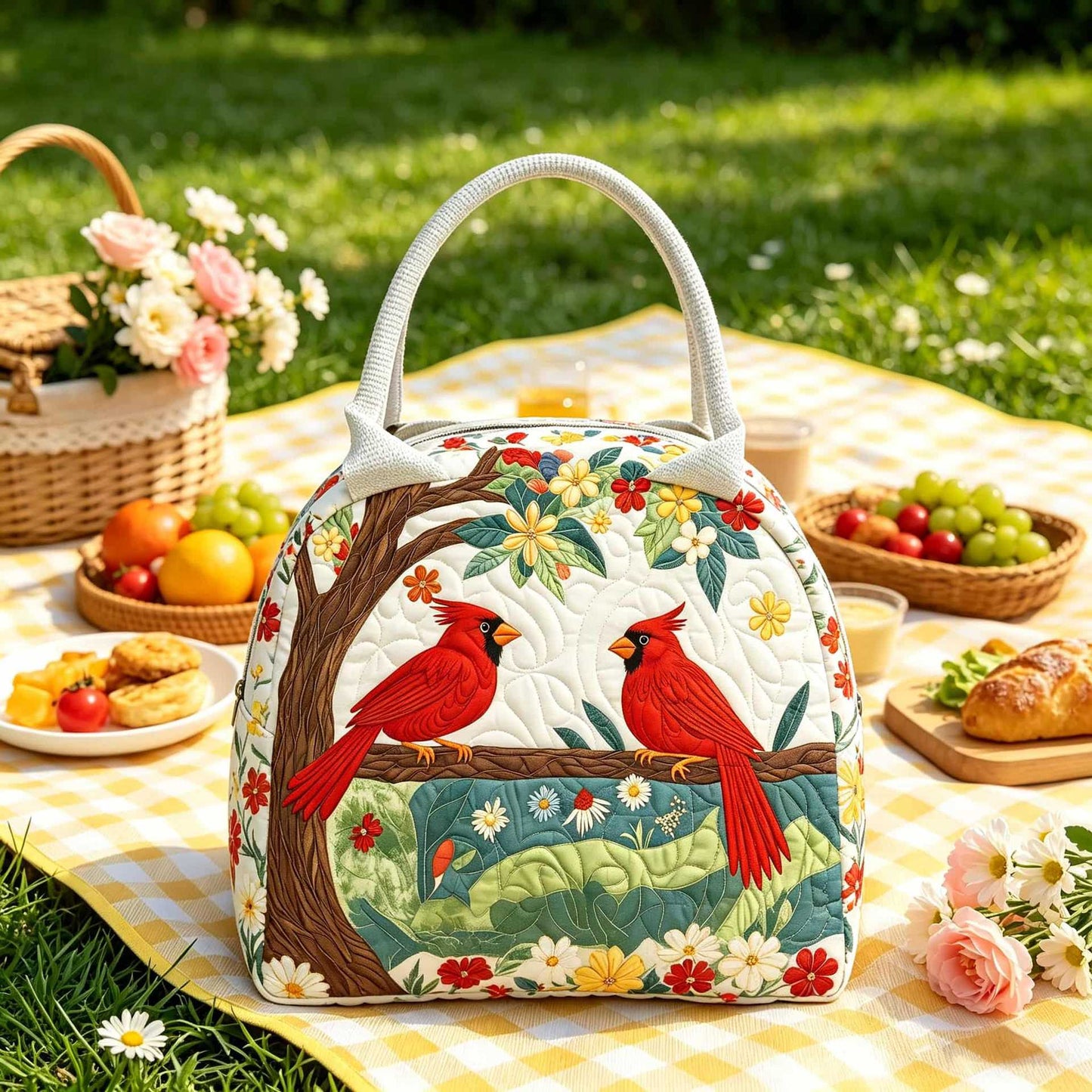 Red Cardinal Birds Quilted Lunch Bag LD13