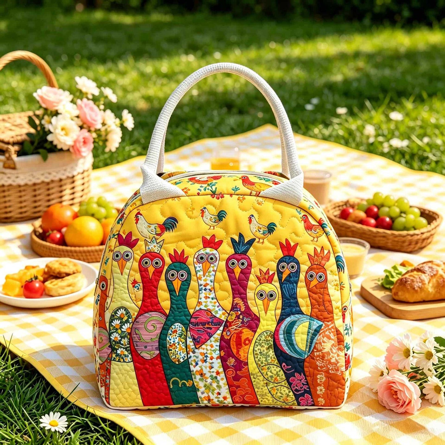 Vibrant Chicken Quilted Lunch Bag LD15