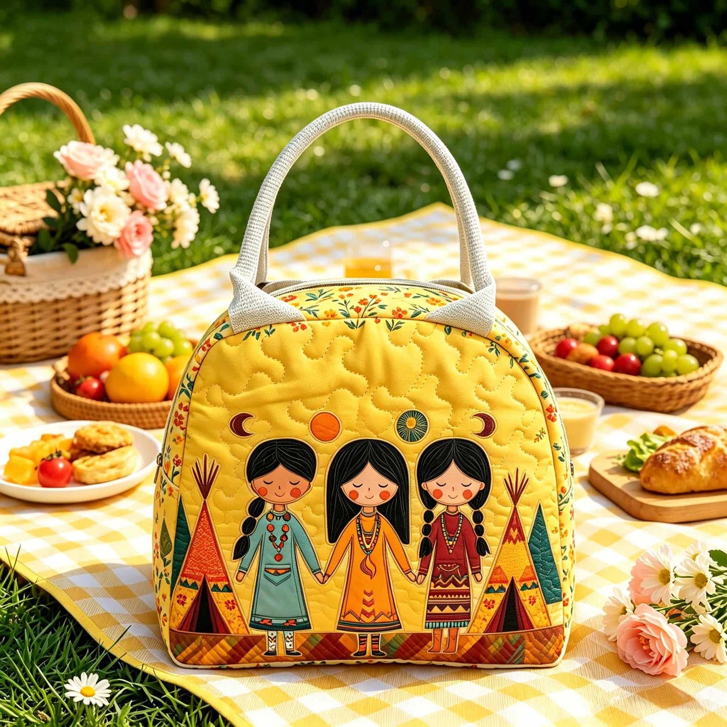 Boho Native American Girls Quilted Lunch Bag LD16