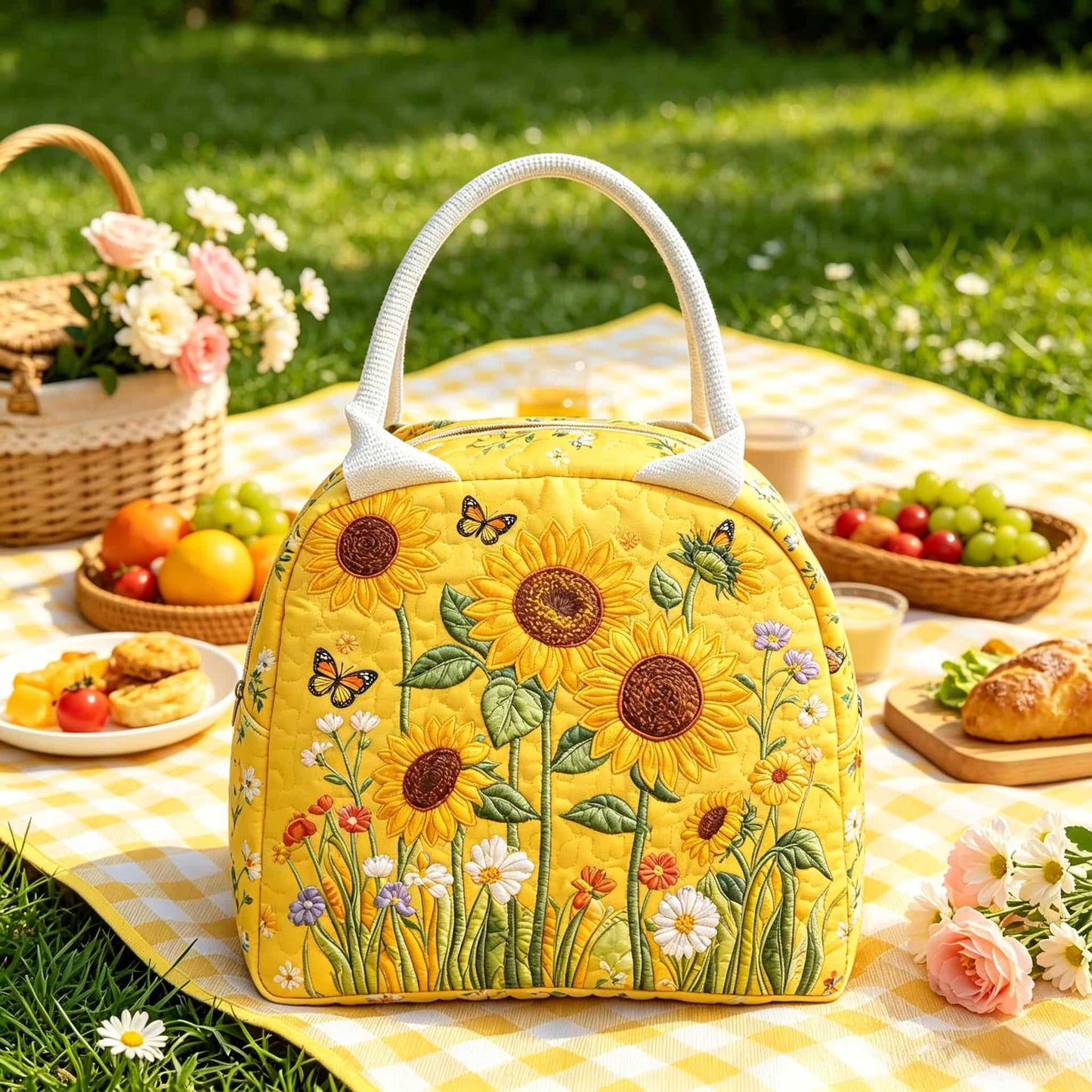 Vintage Wildflower & Sunflower Quilted Lunch Bag LD20