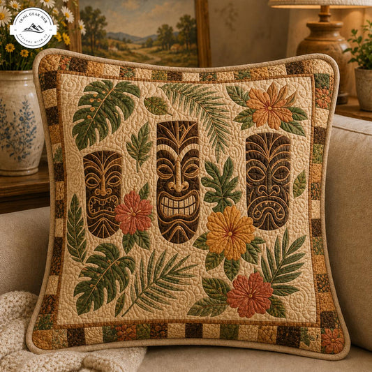 Tropical Tiki Wooden Mask Quilted Pillow Cover LD12QLTPLC