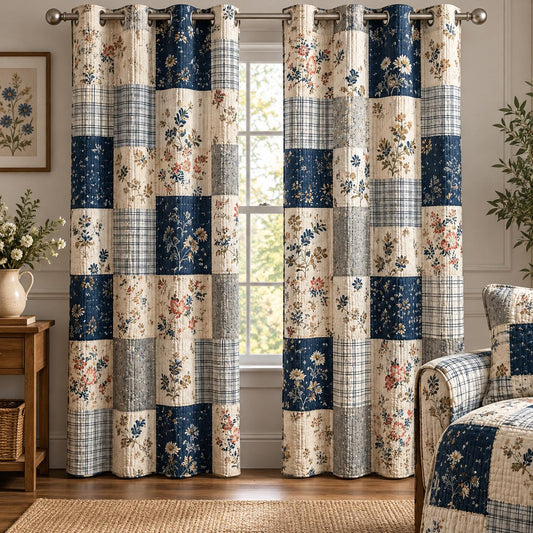 Cottagecore Floral & Plaid  Grommet Curtains LD13GRMCT
