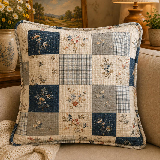 Cottagecore Floral & Plaid Quilted Pillow Cover LD13QLTPLC