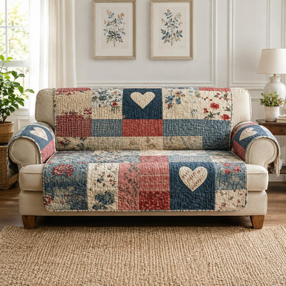 Heart & Floral Patterns Quilted Seat Sofa LD14