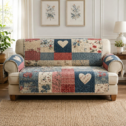 Heart & Floral Patterns Quilted Seat Sofa LD14