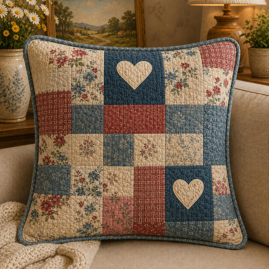 Heart & Floral Patterns Quilted Pillow Cover LD14QLTPLC