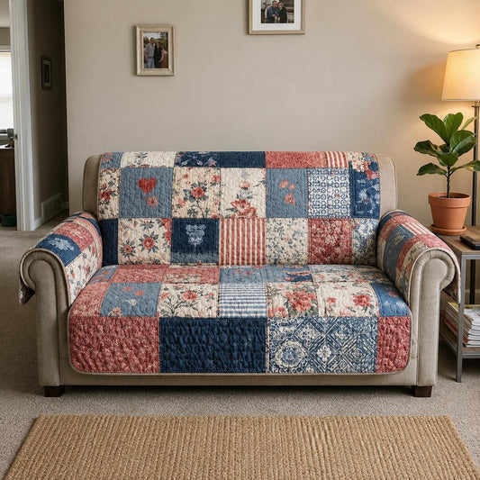 Vintage Cottagecore Patchwork Quilted Seat Sofa LD16