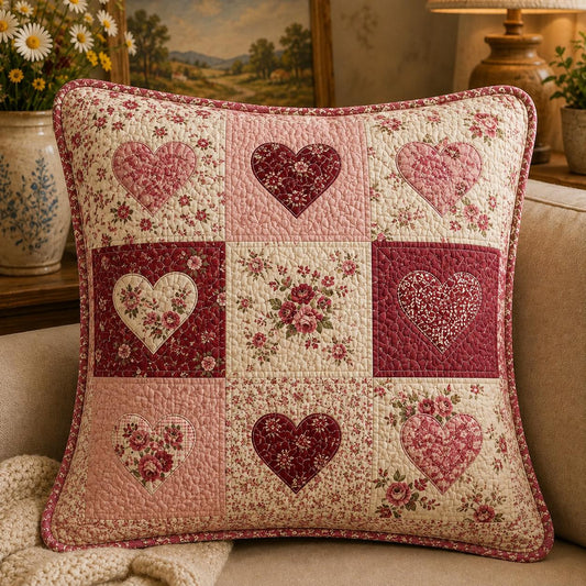 Vintage Pink Heart Quilted Pillow Cover LD17QLTPLC