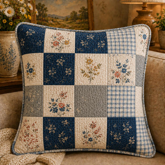 Vintage Floral & Plaid Quilted Pillow Cover LD18QLTPLC