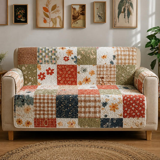 Vintage Floral & Plaid Patchwork Quilted Seat Sofa LD21