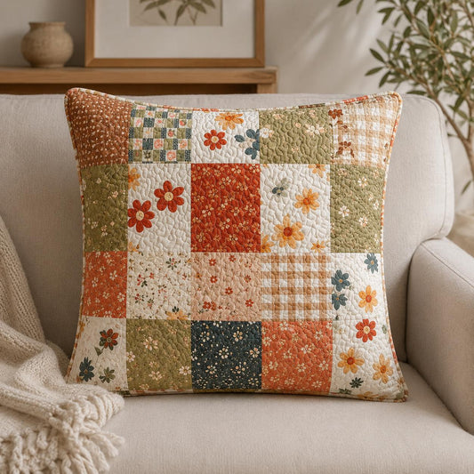 Vintage Floral & Plaid Patchwork Quilted Pillow Cover LD21QLTPLC