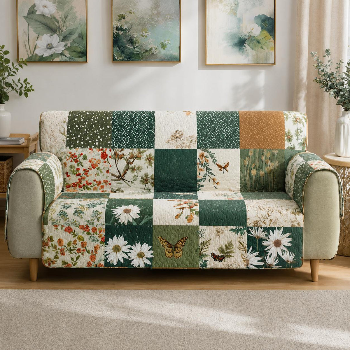 Botanical Garden Patterned Quilted Seat Sofa LD22