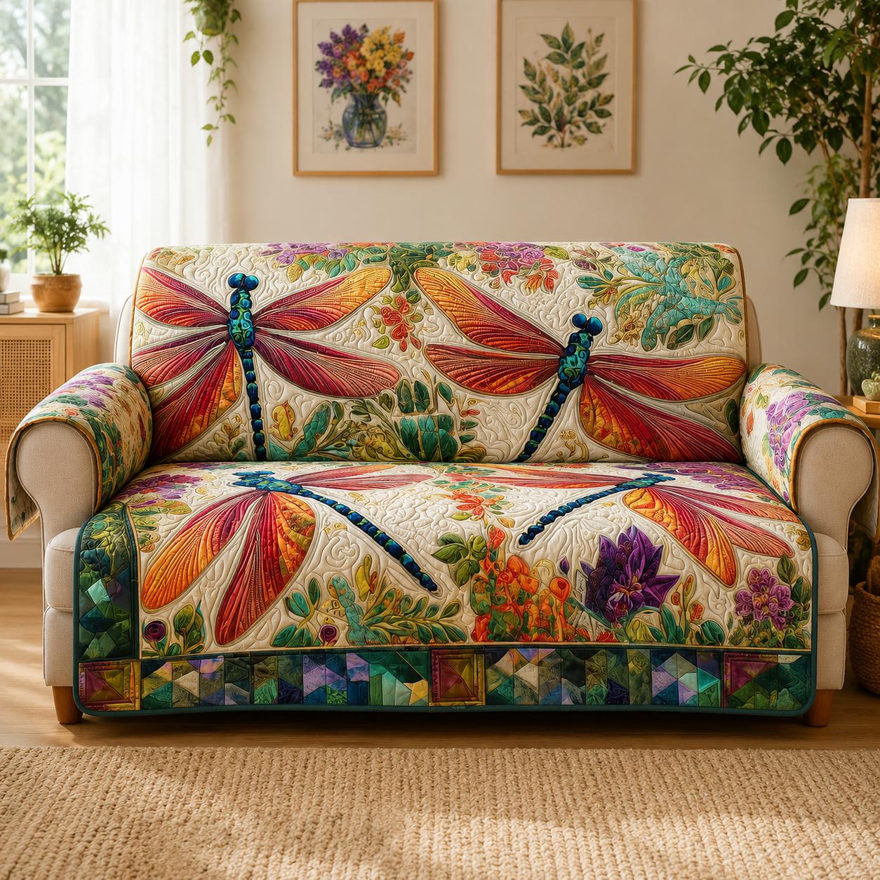 Colorful Dragonfly Quilted Seat Sofa LD25