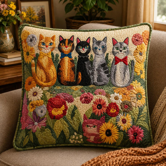 Floral Cat Print Quilted Pillow Cover LD28QLTPLC