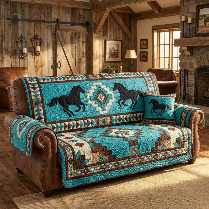 Southwestern Turquoise Quilted Seat Sofa LD34