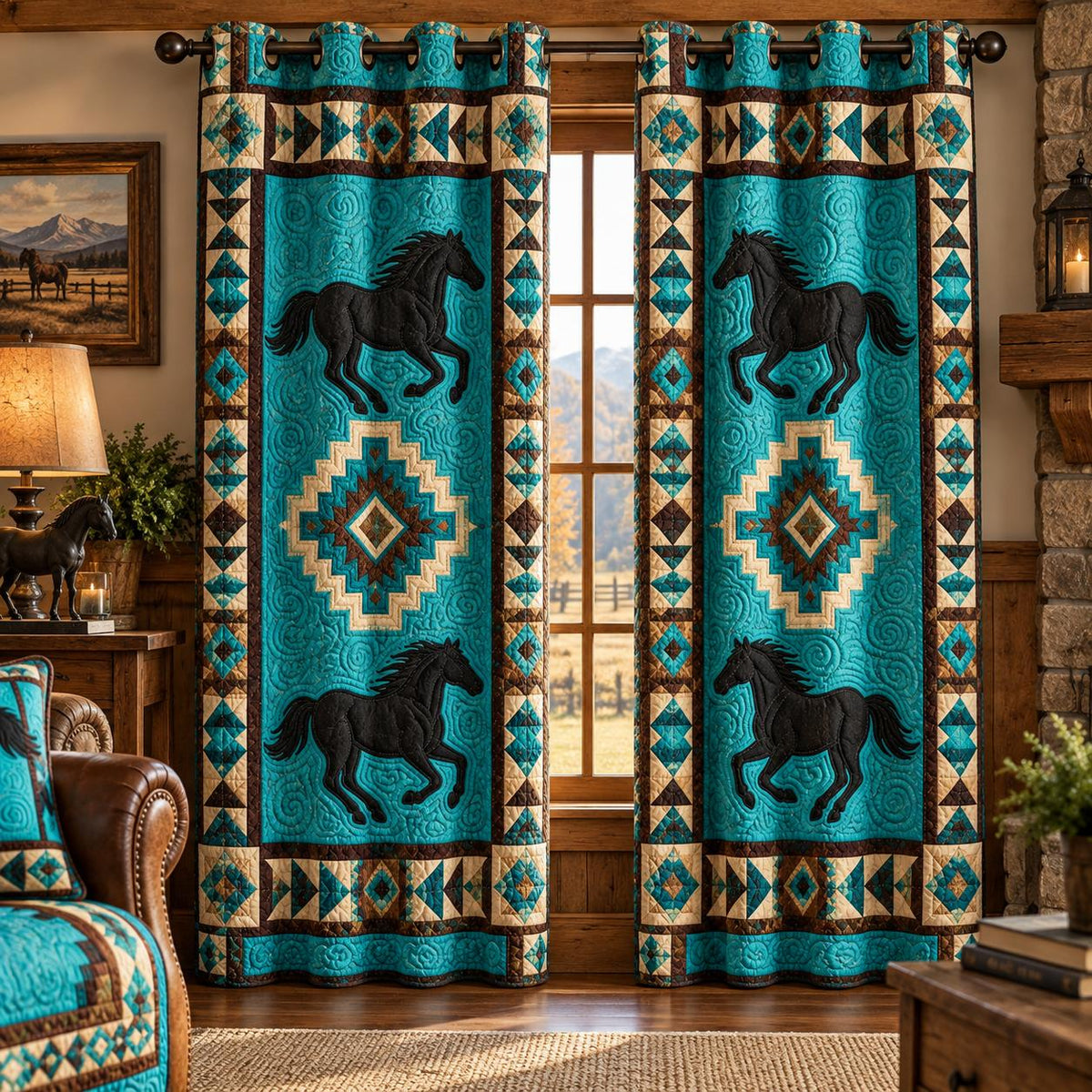 Southwestern Turquoise  Grommet Curtains LD34GRMCT
