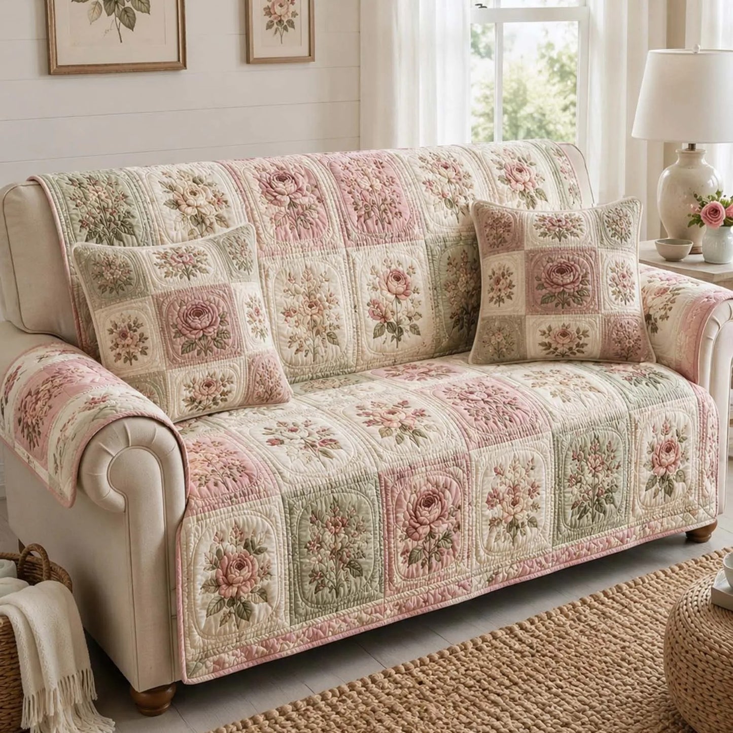 Country Cottage Rose Quilted Seat Sofa LD37