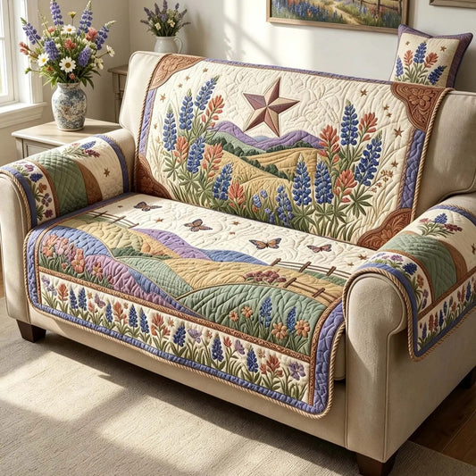 Country Rustic Bluebonnet Quilted Seat Sofa LD38