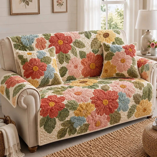 Cozy Cottagecore Floral Quilted Seat Sofa LD40