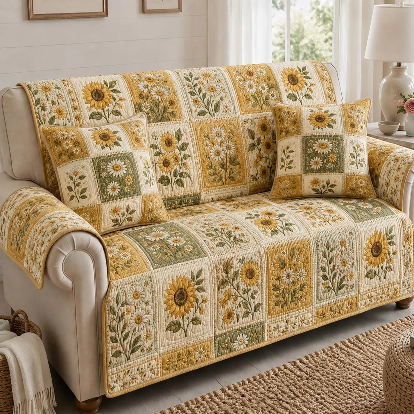 Cozy Country Sunflower Patchwork Quilted Seat Sofa LD43