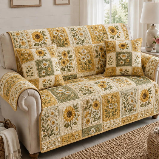 Cozy Country Sunflower Patchwork Quilted Seat Sofa LD43