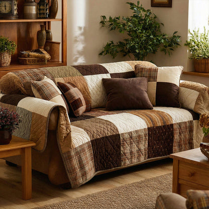 Vintage Patchwork Plaid Quilted Seat Sofa LD48