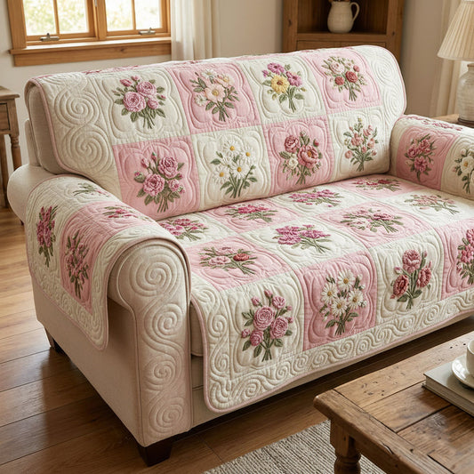 Pink Rose Pattern Quilted Seat Sofa LD64