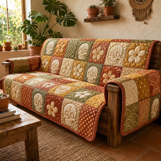 Boho Sugar Skull Quilted Seat Sofa LD70