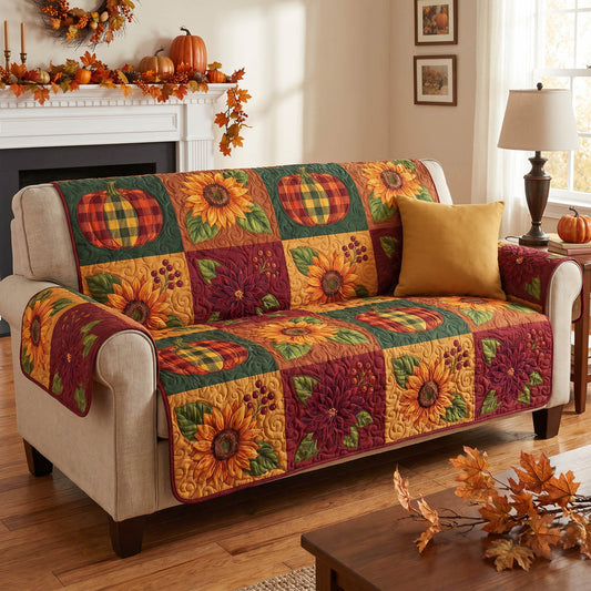 Fall Harvest Pumpkin & Sunflower Quilted Seat Sofa LD72