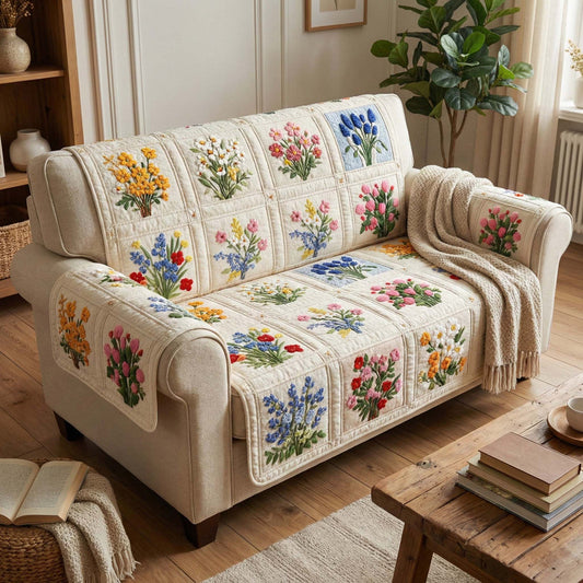 Wildflower Patchwork Quilted Seat Sofa LD96