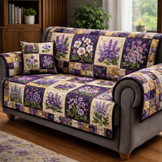 Lavender Bloom Patchwork Quilted Seat Sofa LD101