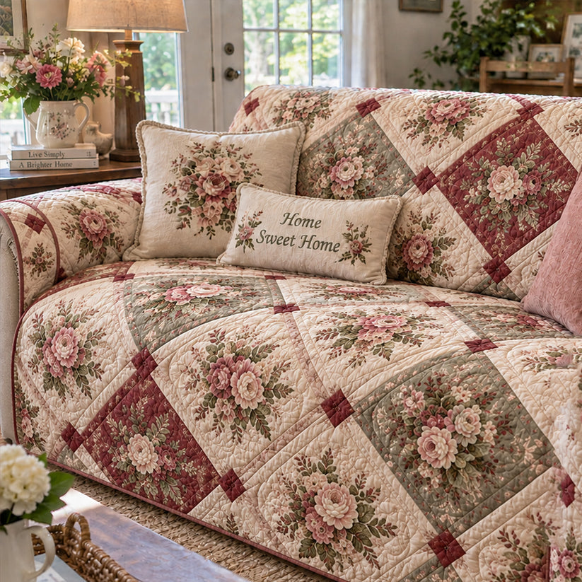 Vintage Rose Patchwork Quilted Seat Sofa LD106