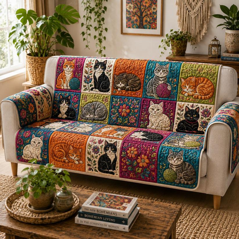 Tangled Yarn & Whiskers Quilted Seat Sofa LD107
