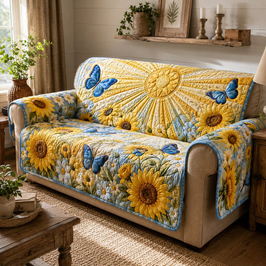 Yellow Sunflower and Blue Butterfly Quilted Seat Sofa LD108