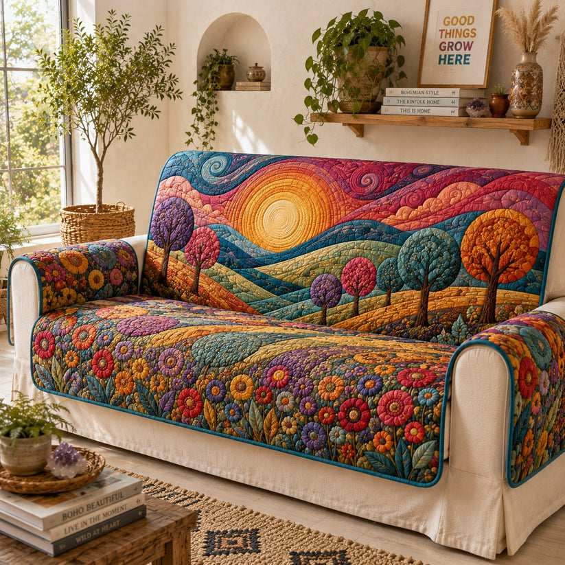 Vibrant Sunburst & Floral Quilted Seat Sofa LD111