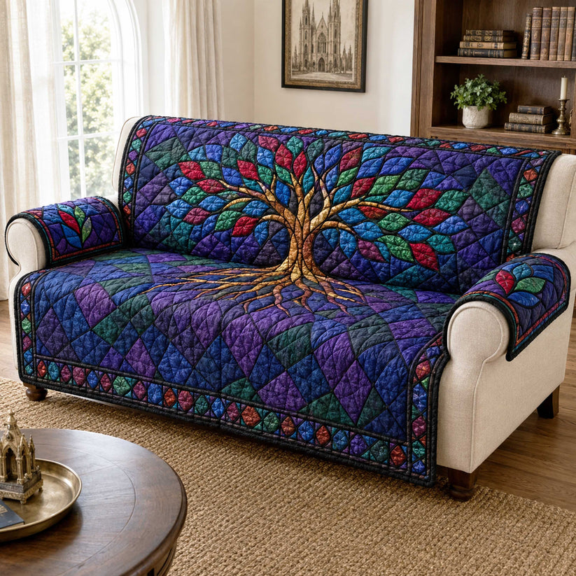 Stained Glass Tree of Life Quilted Seat Sofa LD114