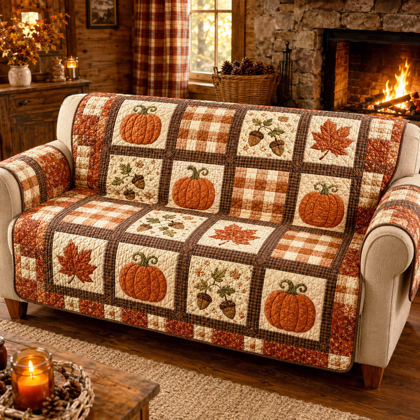 Autumn Fall Leaf & Plaid Quilted Seat Sofa LD116