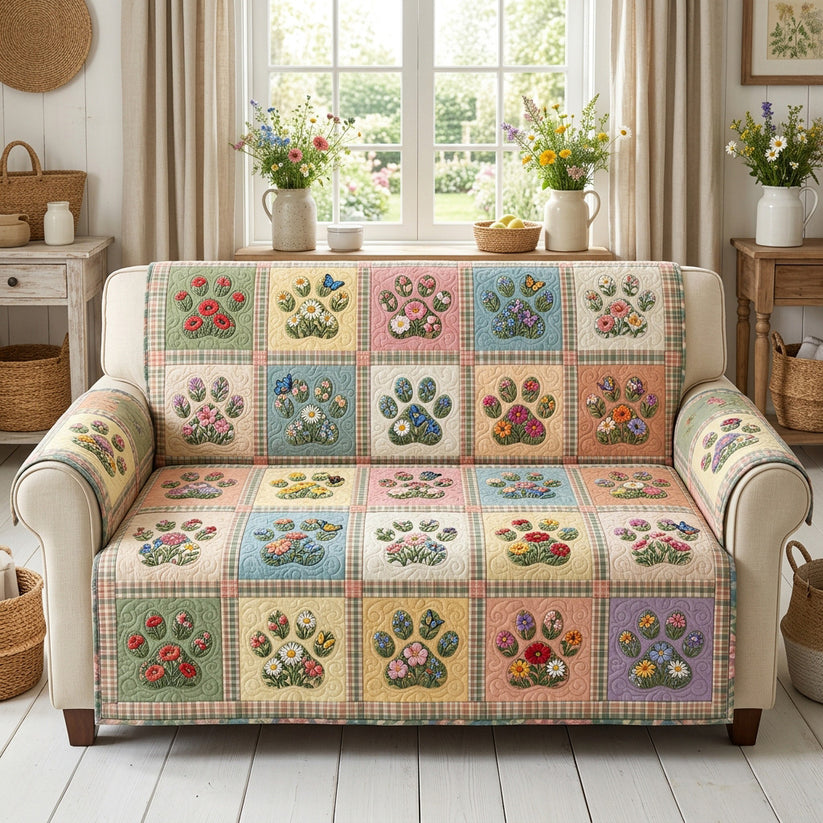 Patchwork Floral Paw Print Quilted Seat Sofa LD118