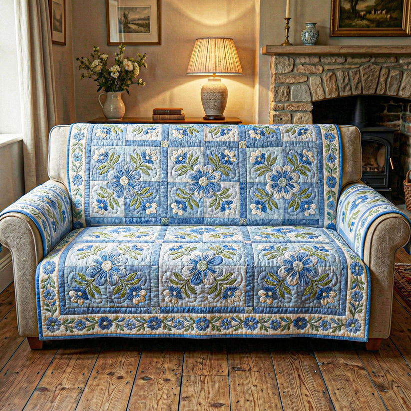 Vintage Blue Floral Quilted Seat Sofa LD126
