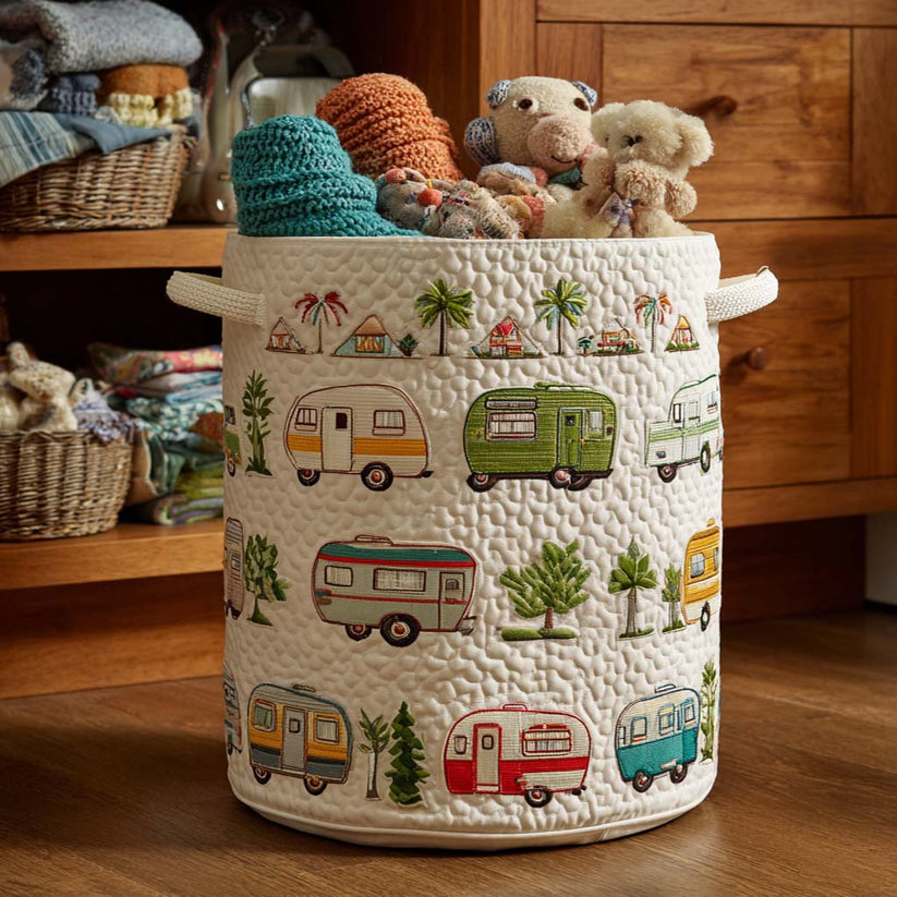 Vintage Camper Quilted Laundry Basket LD03