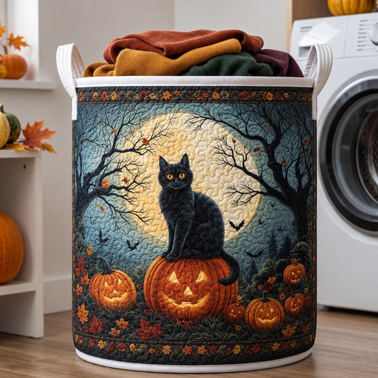 Spooky Season Black Cat Quilted Laundry Basket LD21