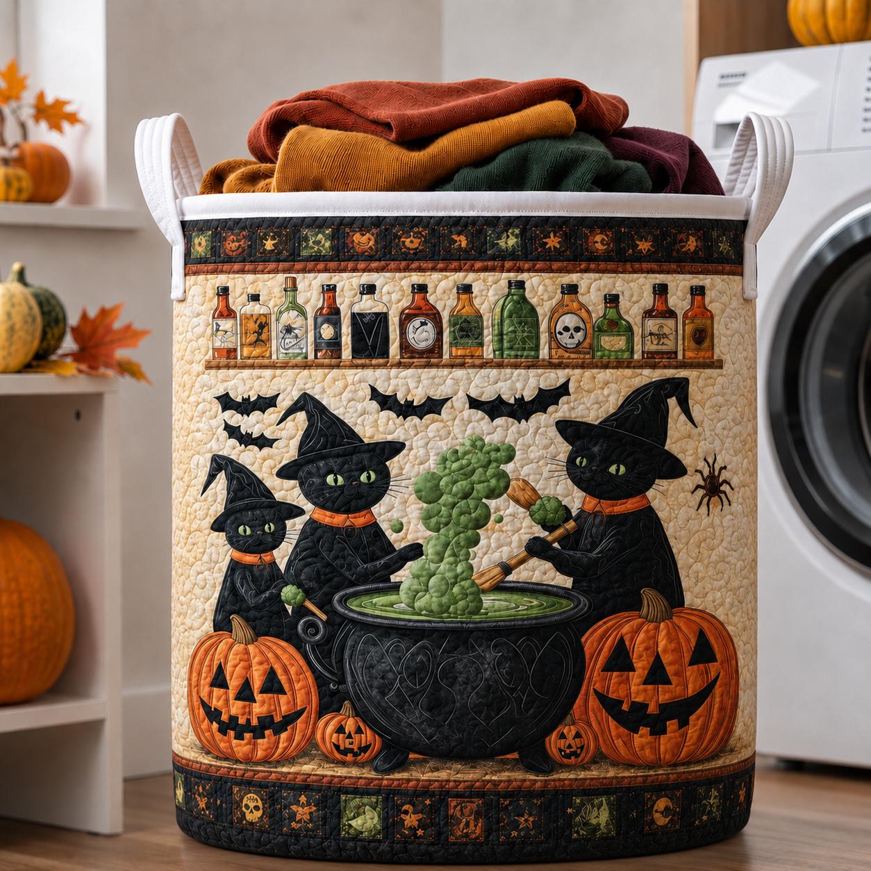 Halloween Black Cat Witch Quilted Laundry Basket LD22